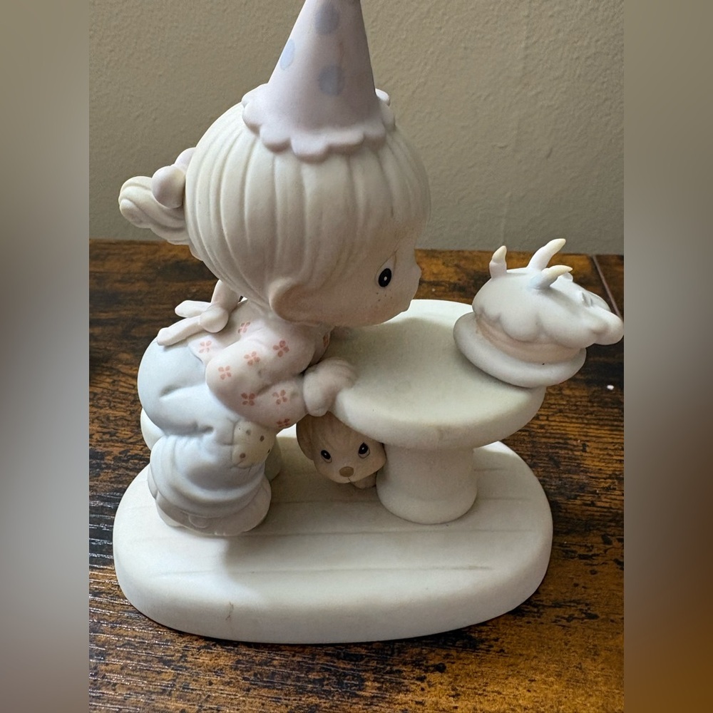 Precious Moments Cream and Pink Figurine with Party Hat